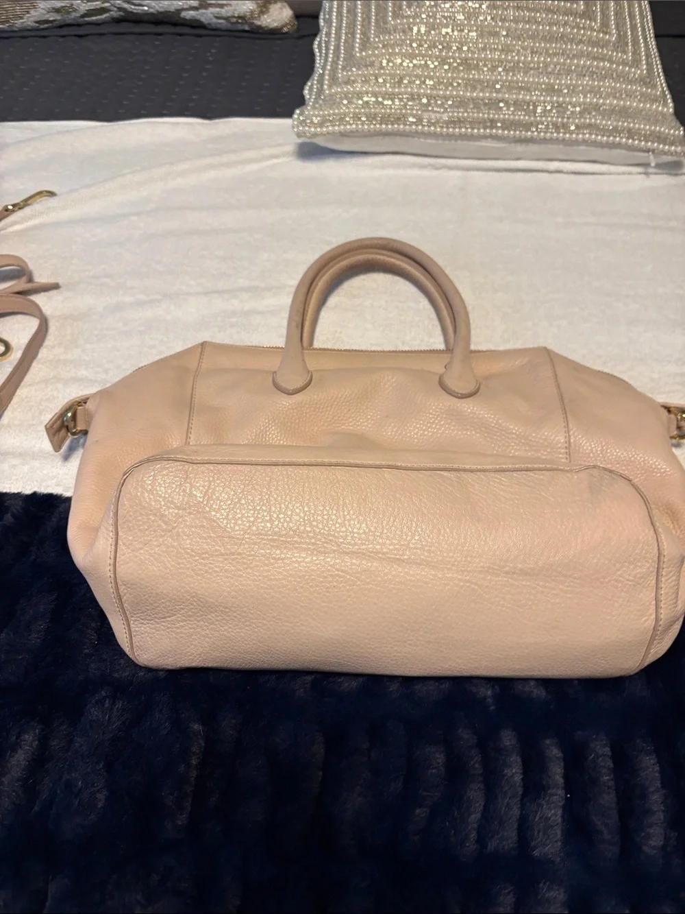 Tory Burch Blush Taupe Leather Satchel with Gold Hardware